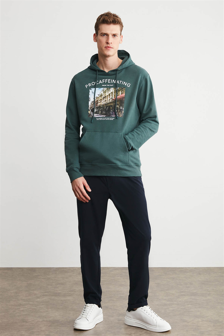 MARCUS Erkek Yeşil Baskılı Kapüşonlu Comfort Fit Sweatshirt