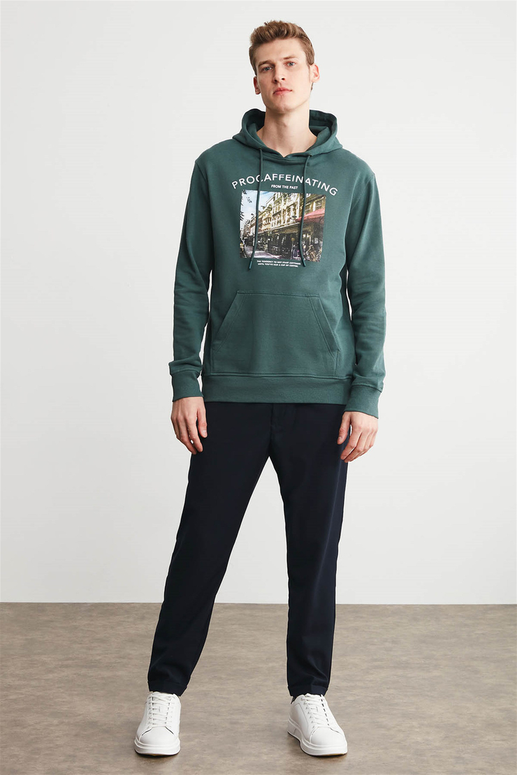 MARCUS Erkek Yeşil Baskılı Kapüşonlu Comfort Fit Sweatshirt