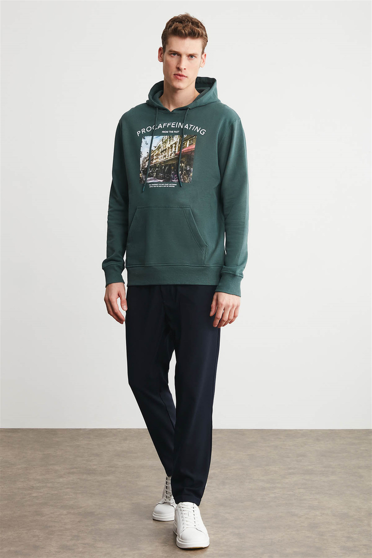 MARCUS Erkek Yeşil Baskılı Kapüşonlu Comfort Fit Sweatshirt