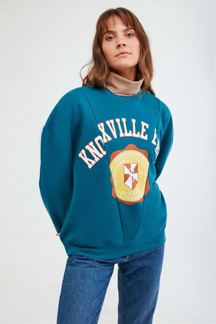 MARDI Örme Oversize Petrol Yeşili  Sweatshirt