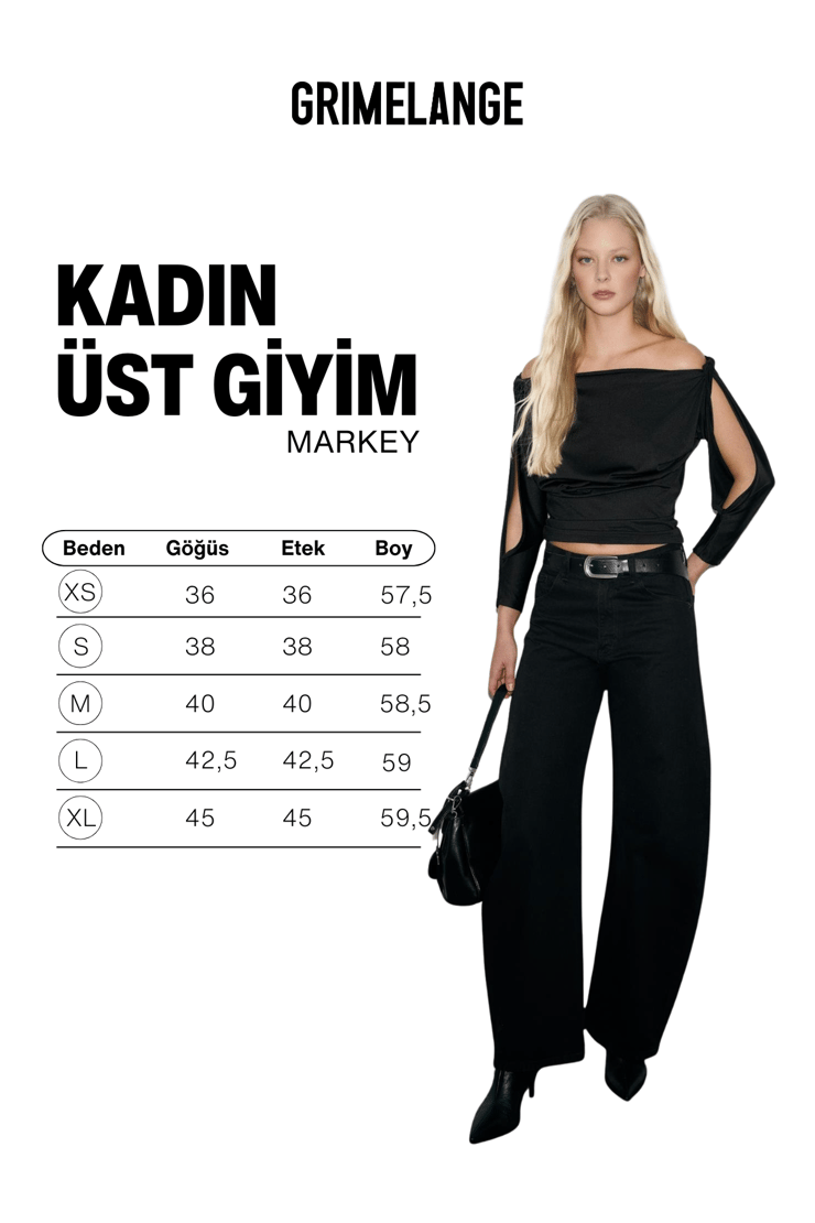 MARKEY Kadın Esnek Kumaşlı Kol Yırtmaç Detaylı Siyah Bluz