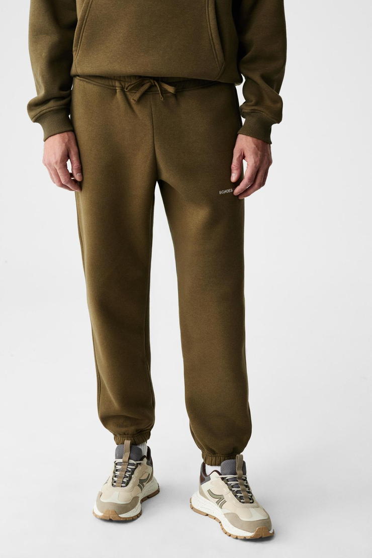 MARSHALLHOODIE Erkek Pamuklu İçi Polarlı Nakışlı Relaxed Haki Eşofman Takımı