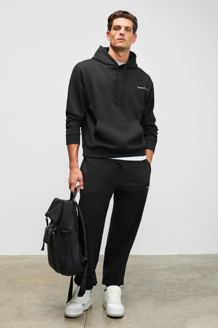 MARSHALLHOODIE Erkek Pamuklu İçi Polarlı Nakışlı Relaxed Siyah Eşofman Takımı