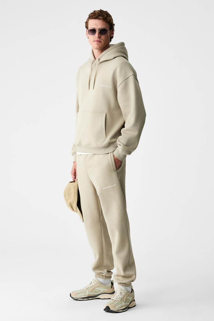 MARSHALLHOODIE Erkek Pamuklu İçi Polarlı Nakışlı Relaxed Taş Rengi Eşofman Takımı
