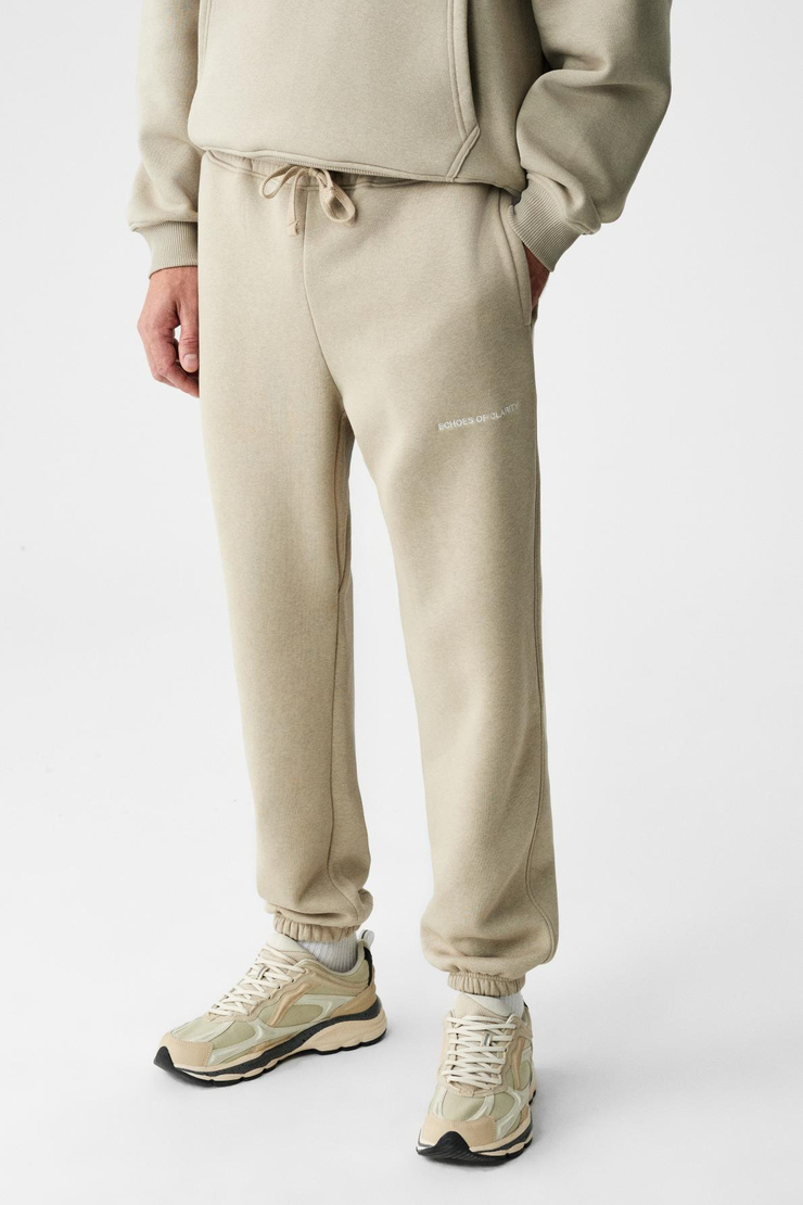 MARSHALLHOODIE Erkek Pamuklu İçi Polarlı Nakışlı Relaxed Taş Rengi Eşofman Takımı