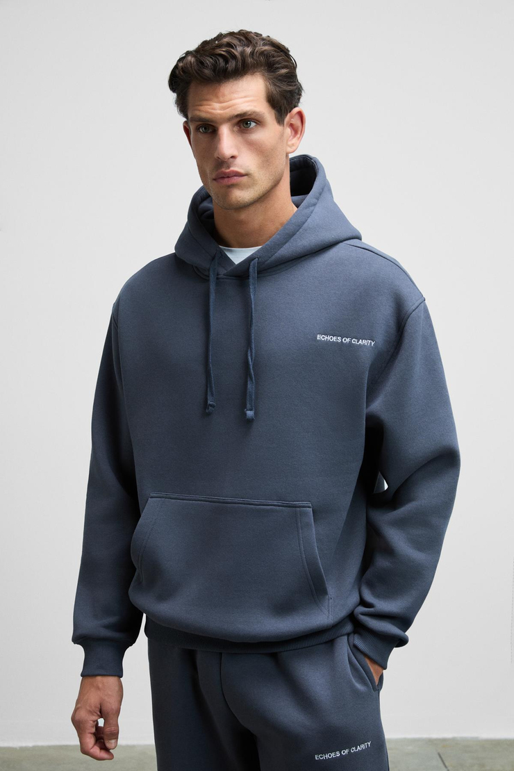 MARSHALLHOODIE Erkek Pamuklu İçi Polarlı Nakışlı Relaxed Koyu Gri Eşofman Takımı