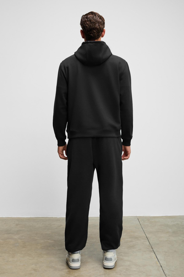 MARSHALLHOODIE Erkek Pamuklu İçi Polarlı Nakışlı Relaxed Siyah Eşofman Takımı