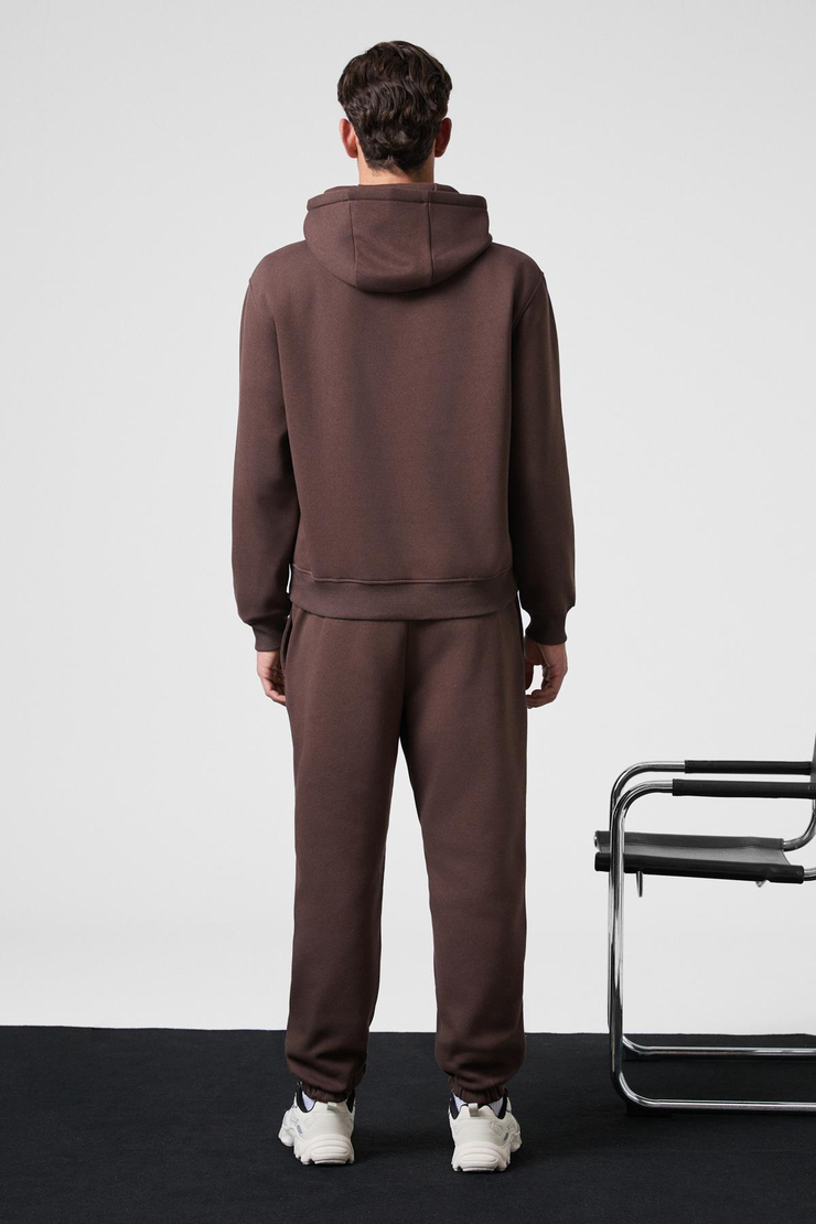 MARSHALLHOODIE Erkek Pamuklu İçi Polarlı Nakışlı Relaxed Kahverengi Eşofman Takımı