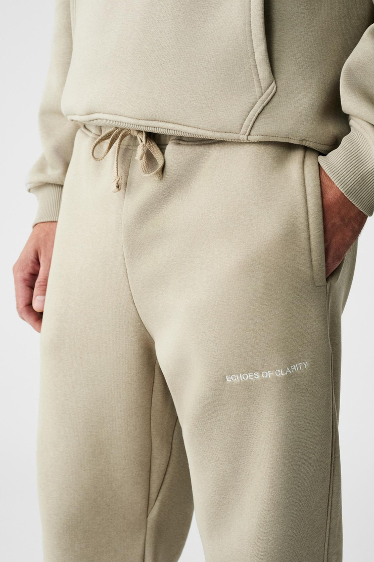 MARSHALLHOODIE Erkek Pamuklu İçi Polarlı Nakışlı Relaxed Taş Rengi Eşofman Takımı