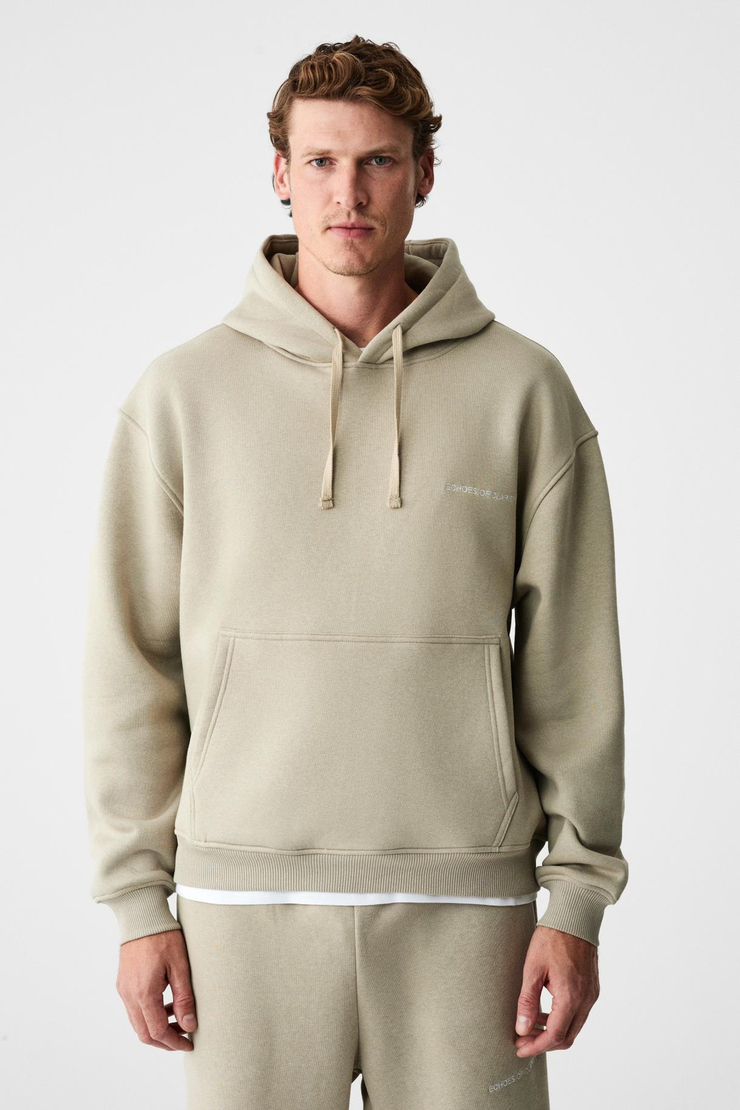 MARSHALLHOODIE Erkek Pamuklu İçi Polarlı Nakışlı Relaxed Taş Rengi Eşofman Takımı