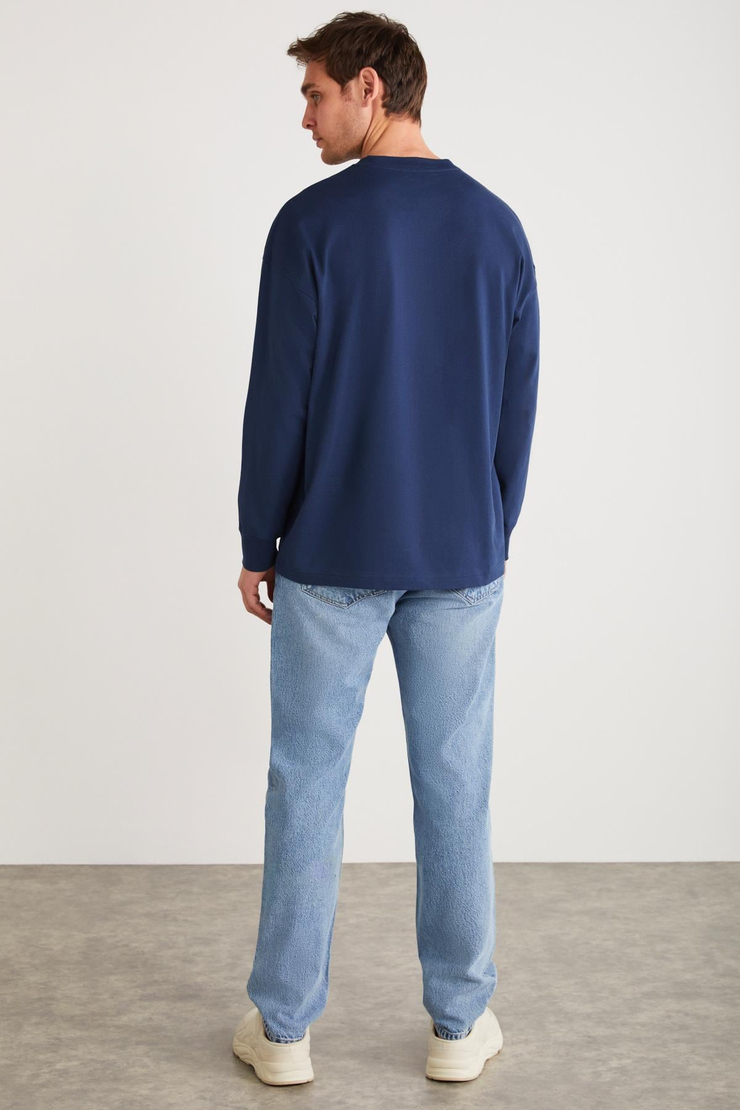 MARTIN Basic Comfort Lacivert Tekli T-Shirt