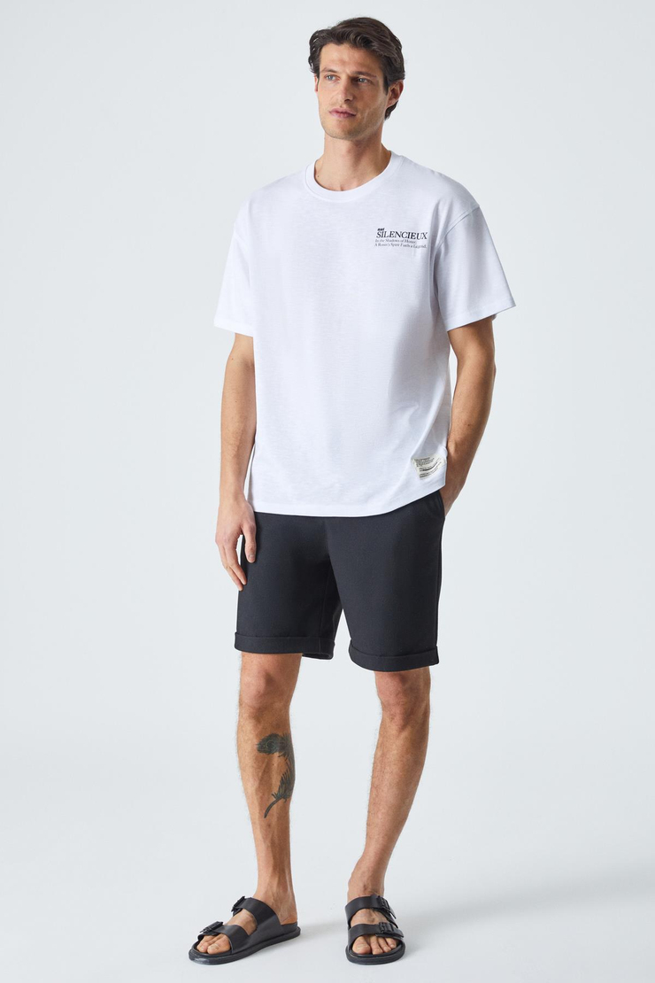 MARTINELLI Erkek Bisiklet Yaka Baskılı Kısa Kol Oversize Beyaz T-Shirt
