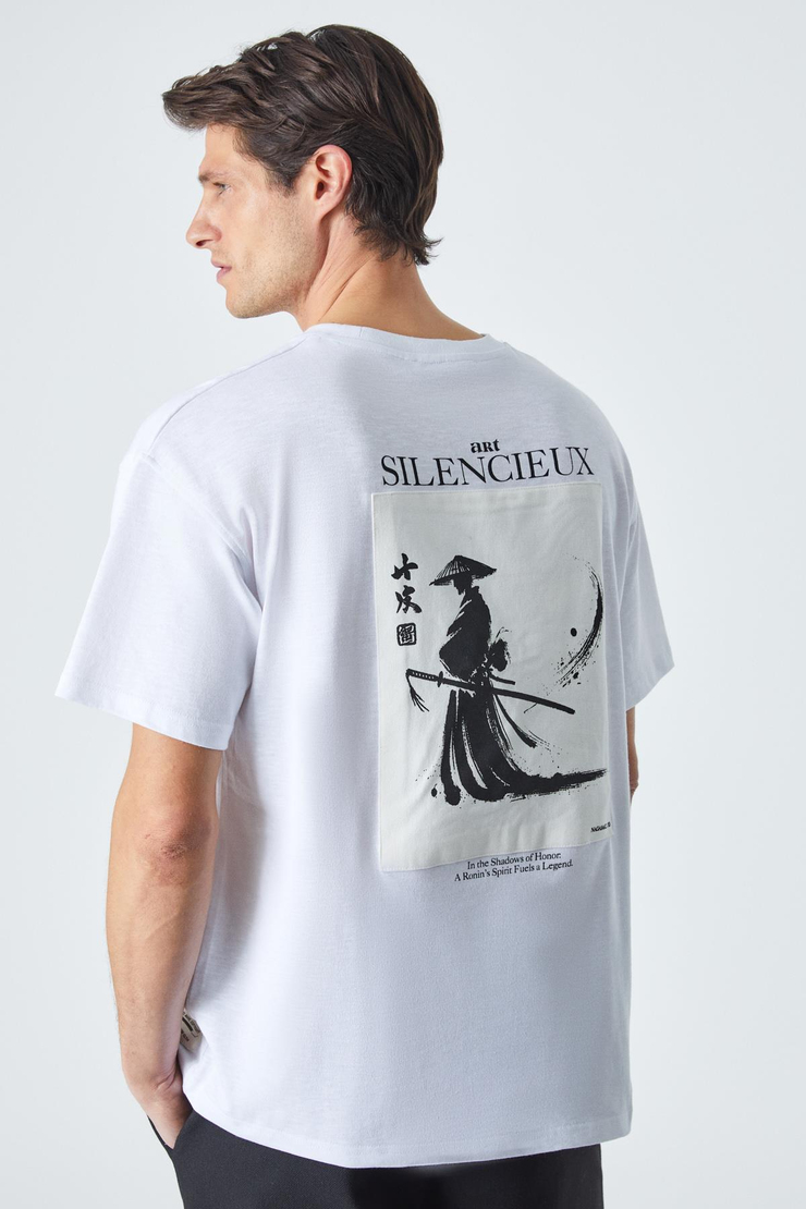 MARTINELLI Erkek Bisiklet Yaka Baskılı Kısa Kol Oversize Beyaz T-Shirt