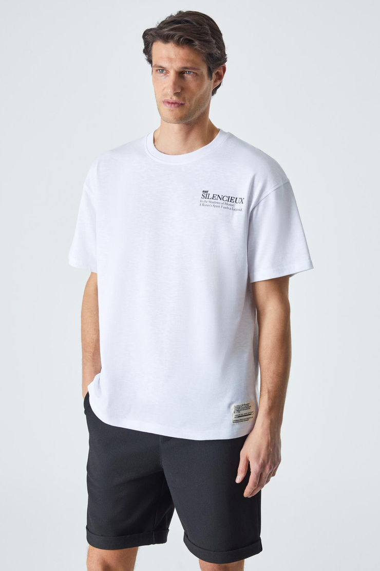 MARTINELLI Erkek Bisiklet Yaka Baskılı Kısa Kol Oversize Beyaz T-Shirt