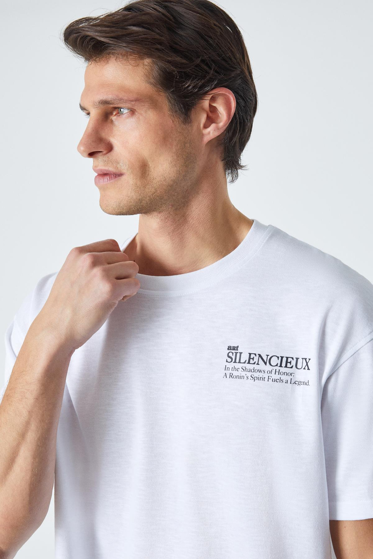 MARTINELLI Erkek Bisiklet Yaka Baskılı Kısa Kol Oversize Beyaz T-Shirt