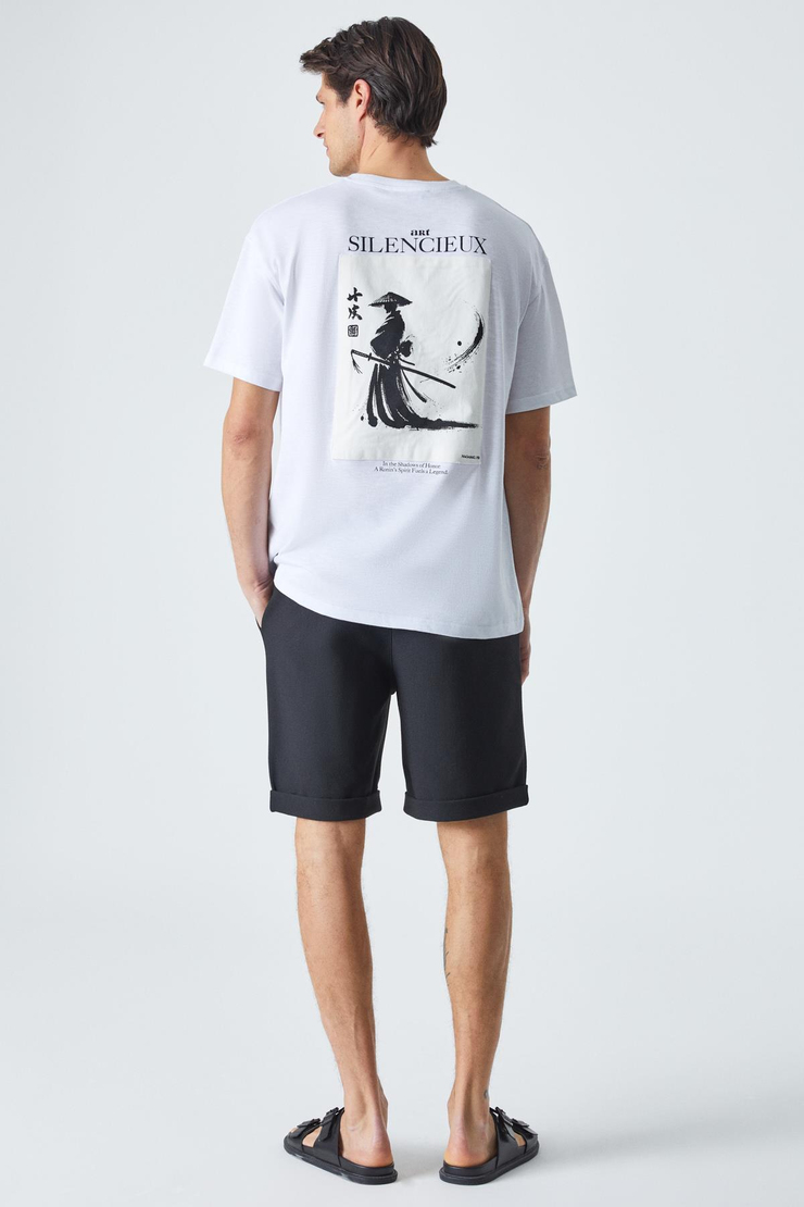 MARTINELLI Erkek Bisiklet Yaka Baskılı Kısa Kol Oversize Beyaz T-Shirt