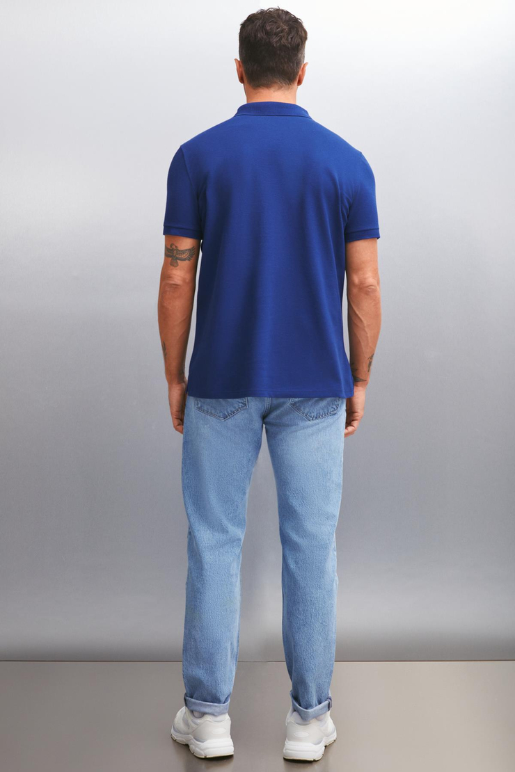 MATHEW  Regular Lacivert Tekli Polo Yaka T-shirt
