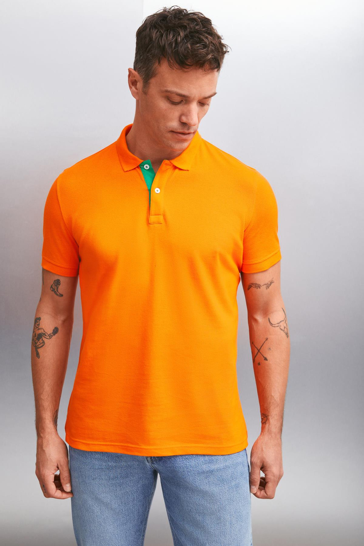 MATHEW  Regular Turuncu Tekli Polo Yaka T-shirt