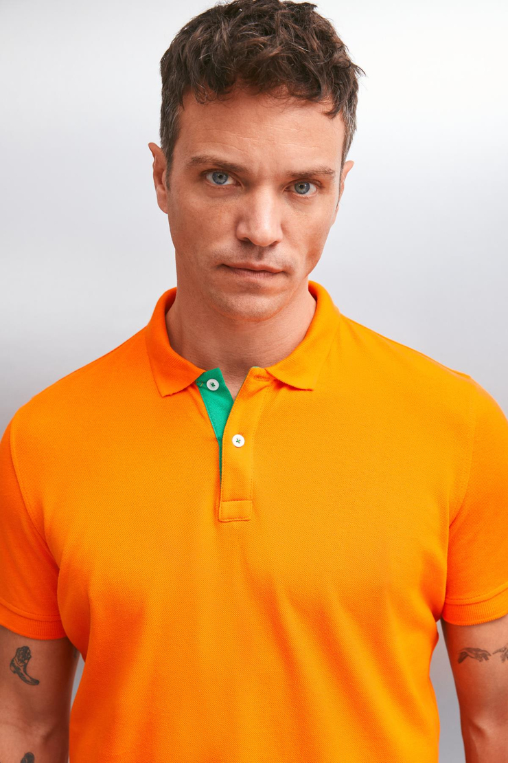 MATHEW  Regular Turuncu Tekli Polo Yaka T-shirt