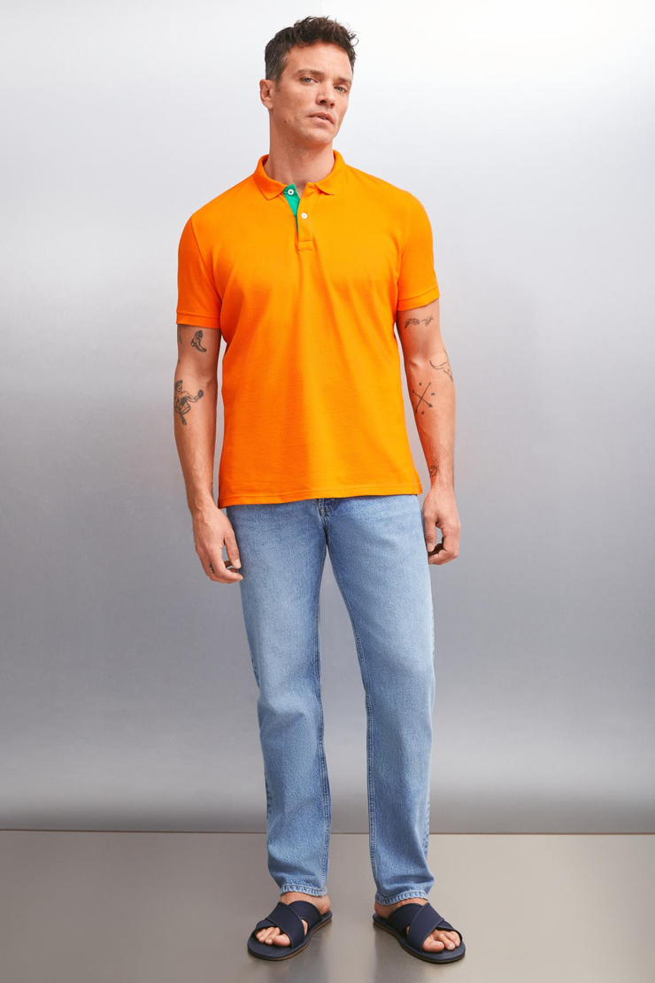 MATHEW  Regular Turuncu Tekli Polo Yaka T-shirt