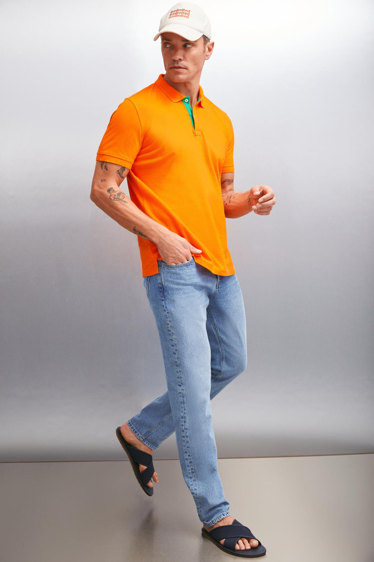 MATHEW  Regular Turuncu Tekli Polo Yaka T-shirt