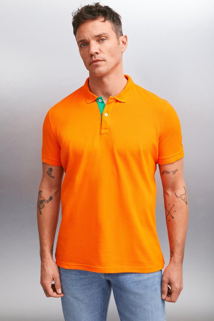 MATHEW  Regular Turuncu Tekli Polo Yaka T-shirt