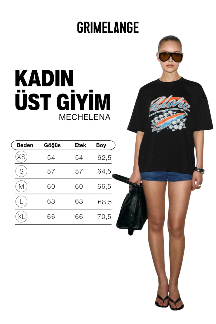 MECHELENA Kadın %100 Organik Pamuklu Yuvarlak Yakalı Baskılı Siyah T-Shirt