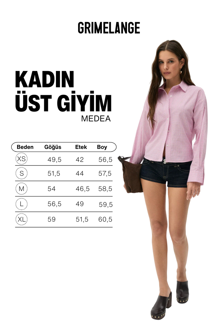 MEDEA Kadın Slim Fit %100 Organik Pamuklu Kahverengi Çizgili Slim Fit Pembe Çizgili Gömlek