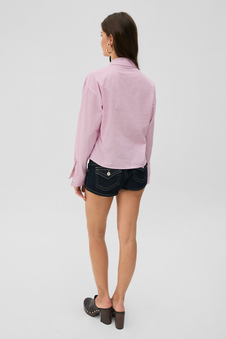MEDEA Kadın Slim Fit %100 Organik Pamuklu Kahverengi Çizgili Slim Fit Pembe Çizgili Gömlek