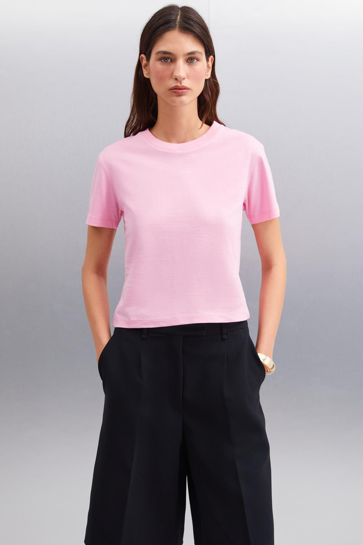 MELANY Basic Comfort Pembe Tekli T-Shirt