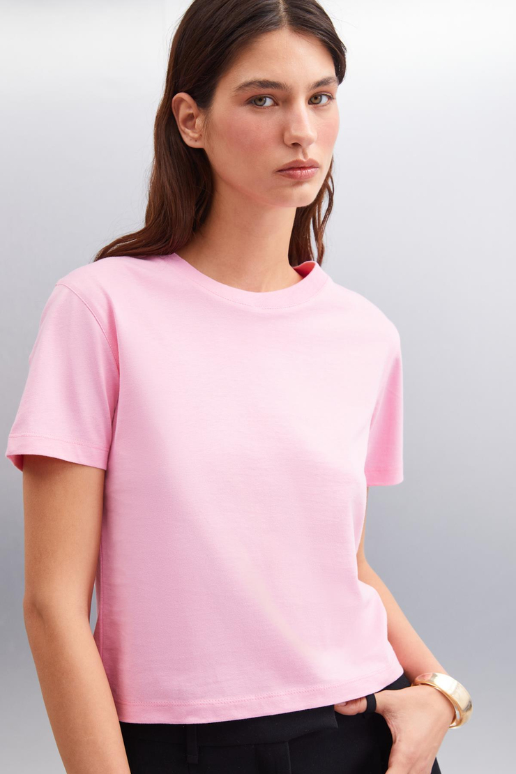 MELANY Basic Comfort Pembe Tekli T-Shirt