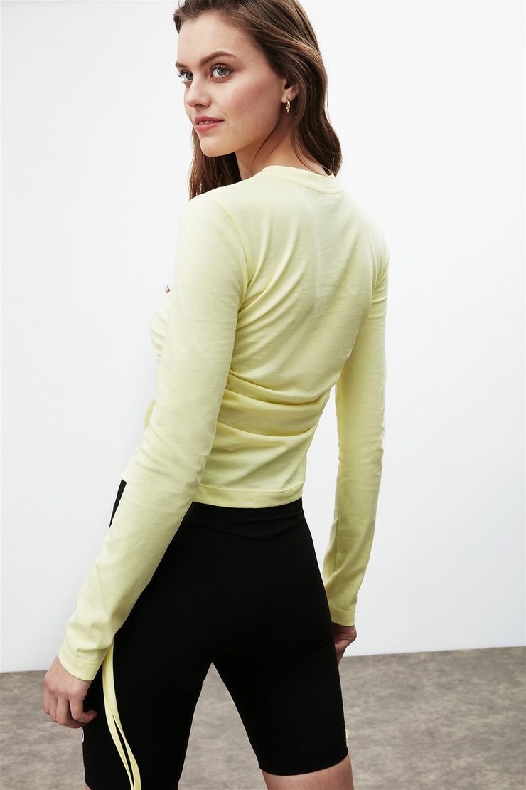 MELISSA Kadın Sarı Düz Renk Yuvarlak Yaka Slim Fit Bluz
