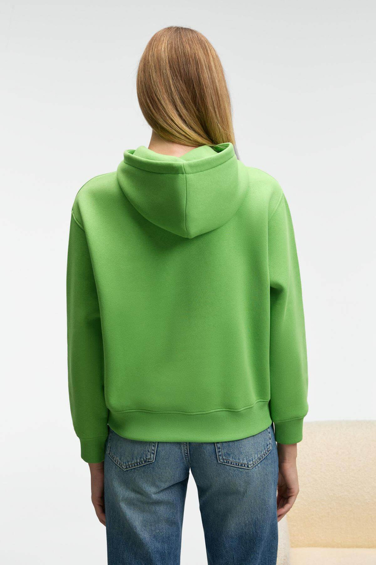 MELUREA Kadın Nakışlı Kapüşonlu Comfort Fit Fıstık Yeşili Sweatshirt