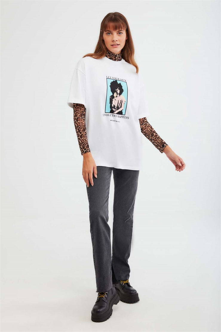 MELVILLE Örme Oversize Beyaz  T-Shirt