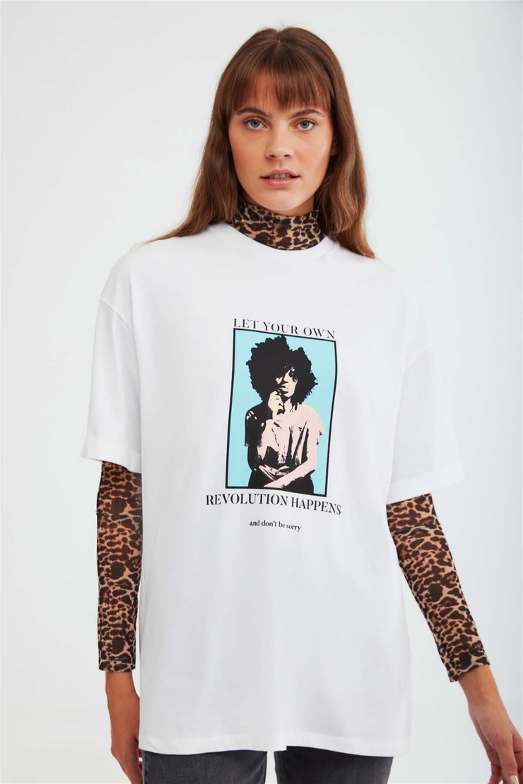 MELVILLE Örme Oversize Beyaz  T-Shirt