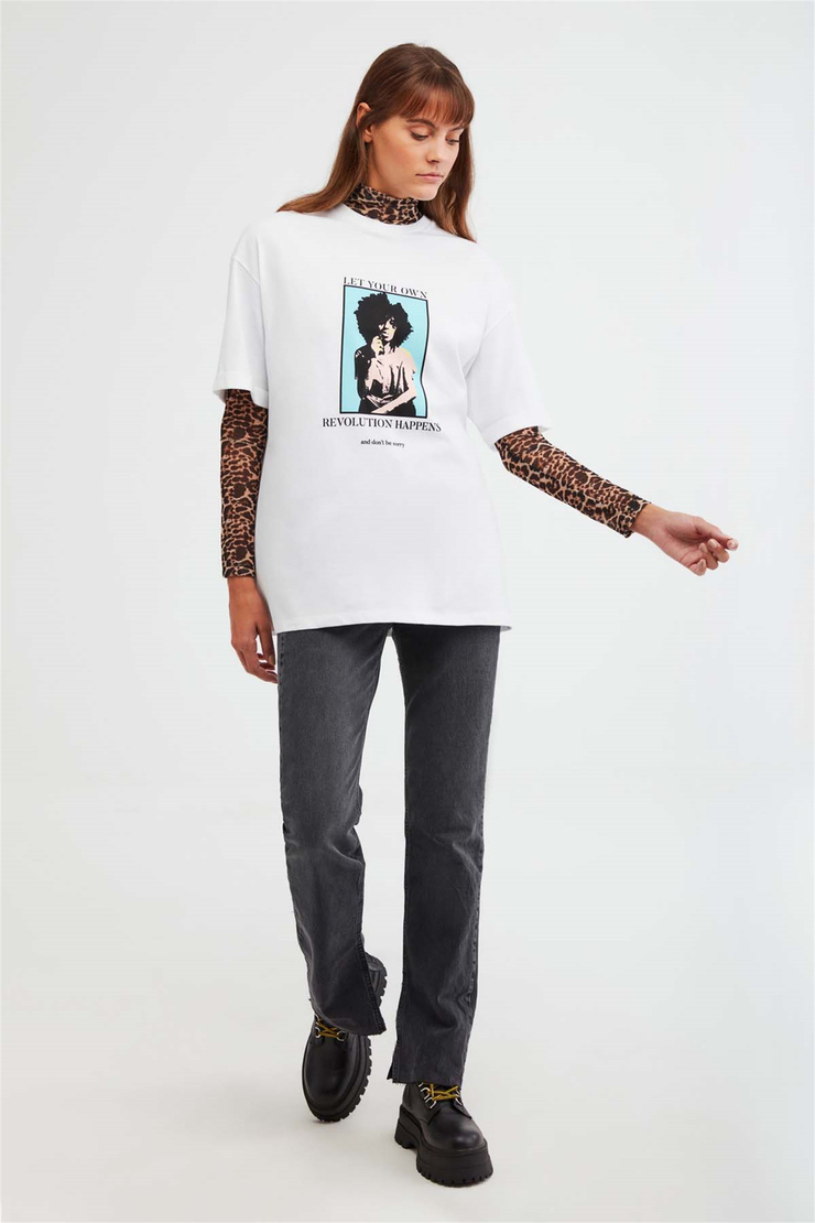 MELVILLE Örme Oversize Beyaz  T-Shirt