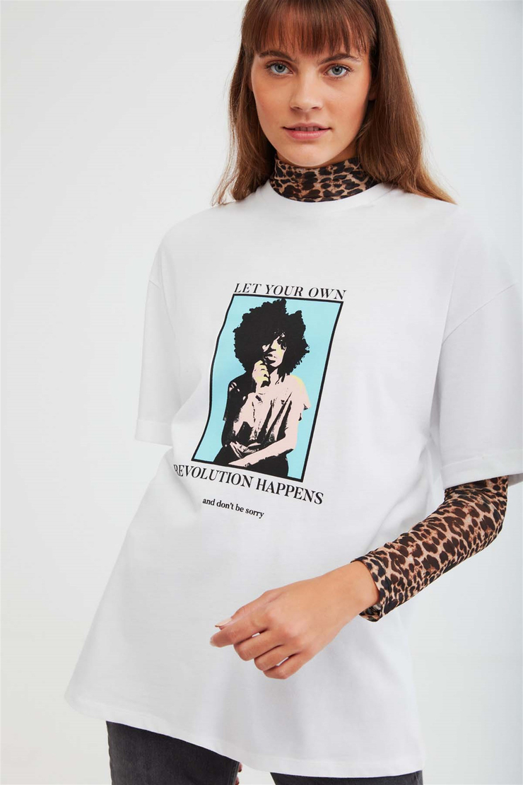 MELVILLE Örme Oversize Beyaz  T-Shirt