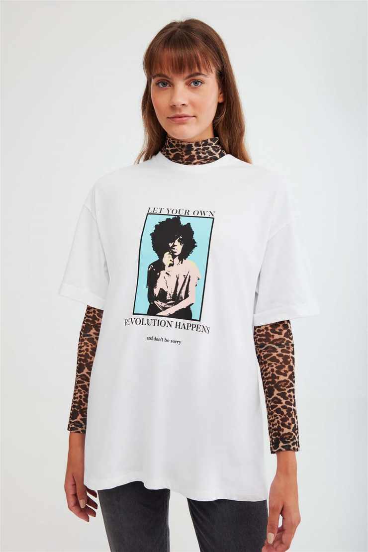 MELVILLE Örme Oversize Beyaz  T-Shirt