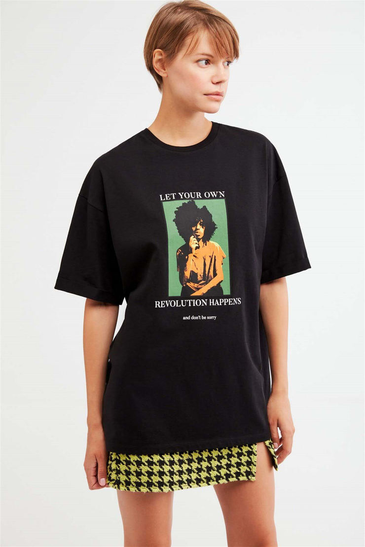 MELVILLE Örme Oversize Siyah  T-Shirt