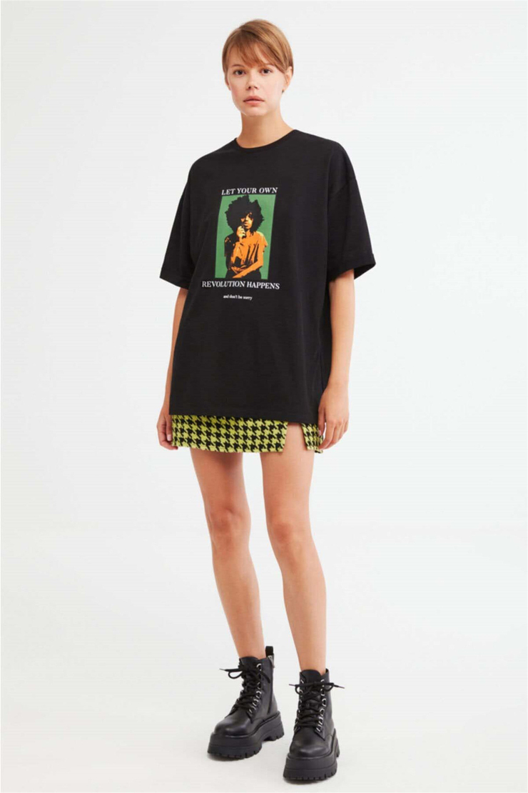 MELVILLE Örme Oversize Siyah  T-Shirt