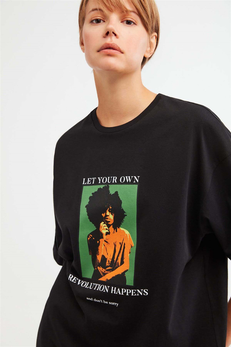 MELVILLE Örme Oversize Siyah  T-Shirt