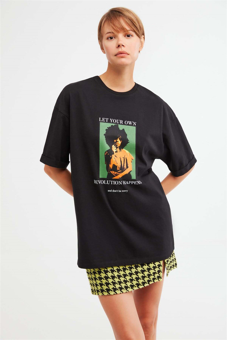 MELVILLE Örme Oversize Siyah  T-Shirt