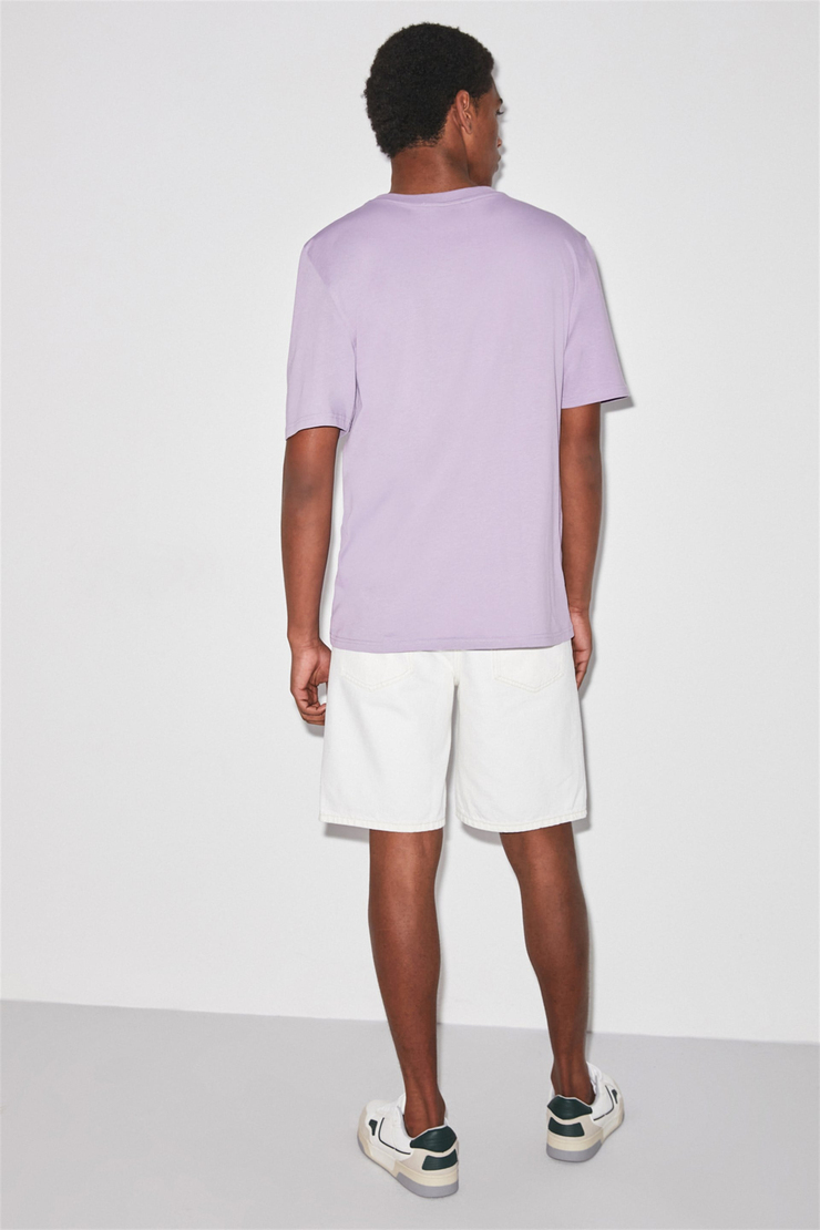 MEMORY Erkek Lila Baskılı ve Nakışlı Yuvarlak Yaka Regular Fit T-Shirt