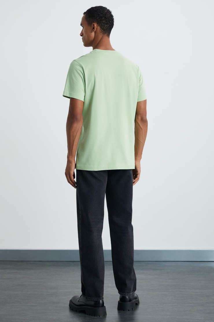 MICHEL Erkek Slim Fit Dar Kesim %100 Organik Pamuklu Yana Kayan Dikişli  Basic Örme Fıstık Yeşili T-Shirt