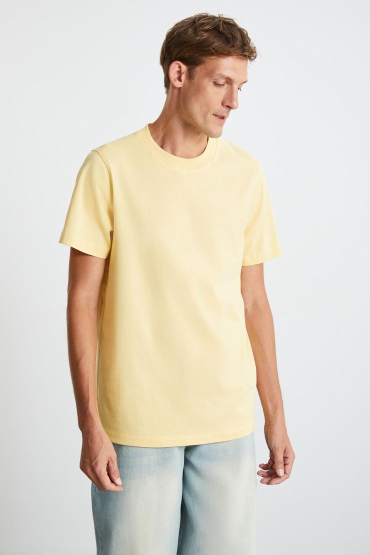 MICHEL  Slim Sarı Tekli T-Shirt