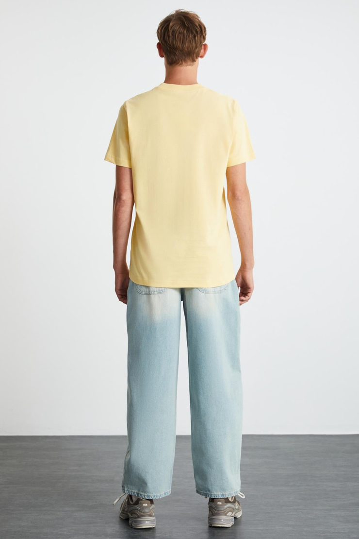 MICHEL  Slim Sarı Tekli T-Shirt