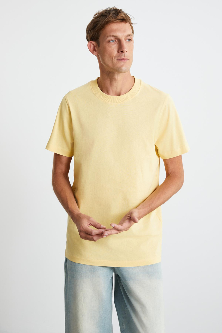 MICHEL  Slim Sarı Tekli T-Shirt
