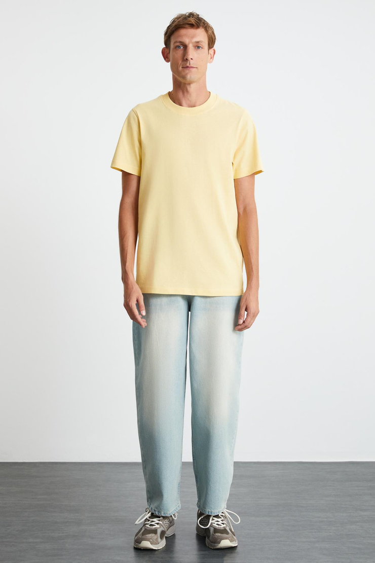 MICHEL  Slim Sarı Tekli T-Shirt