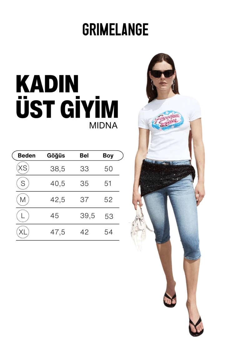MIDNA Kadın Yumuşak Ve Esnek Kumaşlı Organik Pamuklu Baskı Ve Taş Detaylı Crop Beyaz T-Shirt