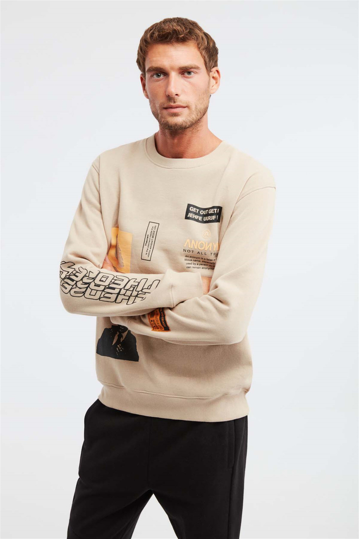 MIDTOWN Örme Oversize Bej  Sweatshirt